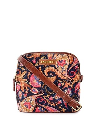 Lychee bags women Printed Canvas Black Sling Bag