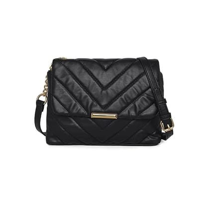 Lychee bags Pu Quilted Black Sling Bag