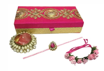Loops n knots Rakhi for Bhaiya & Bhabhi Gift Box / Combo Pack with Roli Tika for Rakshabandhan Gift for Brother Pl16040