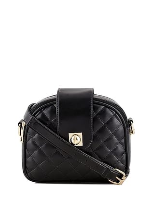 Lychee bags Women Pu Quilted black Sling Bag