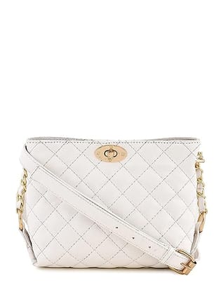 Lychee bags Women Pu Quilted White Sling Bag