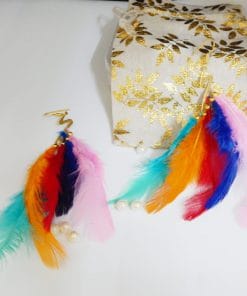 METAL BEADS WITH FEATHERS EARRINGS