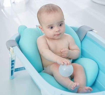 URBAN CREW Baby Bath Seat Support Mat Foldable with Strap| Newborn Bathtub Pillow | Infant Anti-Slip Soft Comfort Body Cushion | Baby Gifts | Baby Products | Ideal for 0 to 3 Years