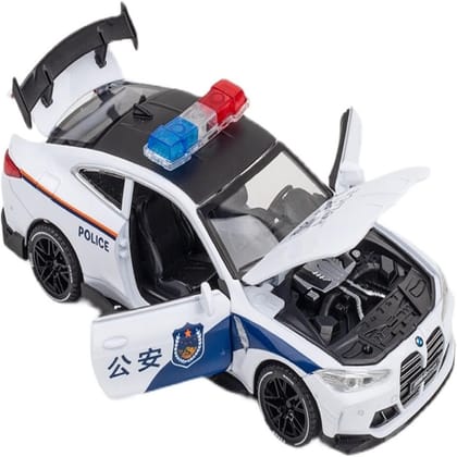 KTRS ENTERPRISE 1/32 For BMW M4 Police Car Model Toy Cast Alloy Metal Body With Sound And Light Pull Back