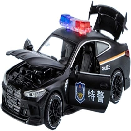 KTRS ENTERPRISE 1/32 For BMW M4 Police Car Model Toy Cast Alloy Metal Body With Sound And Light Pull Back