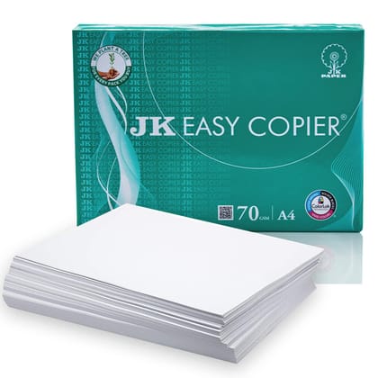 JK Easy Copier Paper | A4 Size | 70 GSM | 500 Sheets | White Paper, 1 Ream | For Laserjet & Inkjet Printer | Fast Drying | Both Side Print | Eco Friendly | ColorLok (Pack of 1) | One Ream