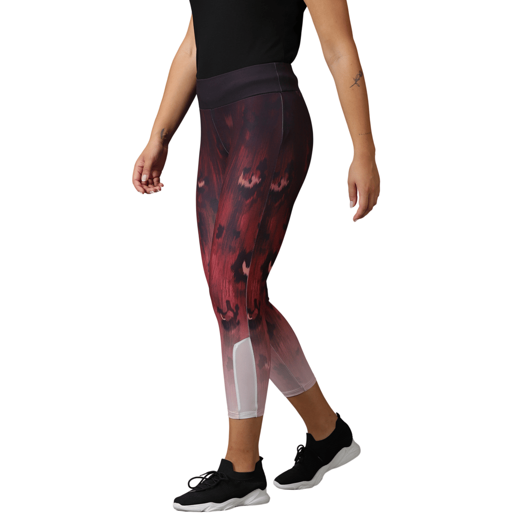 DOMIN8 Women's Elastic waist Skin fit Digital printed training Tights with mesh cut-out & Zipper pocket