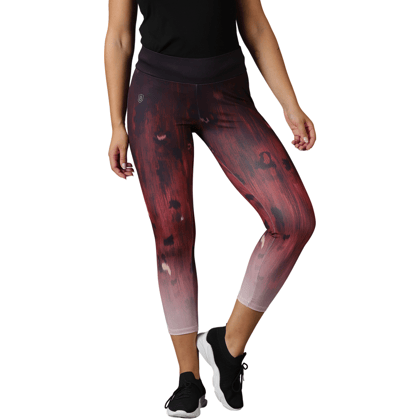 DOMIN8 Women's Elastic waist Skin fit Digital printed training Tights with mesh cut-out & Zipper pocket