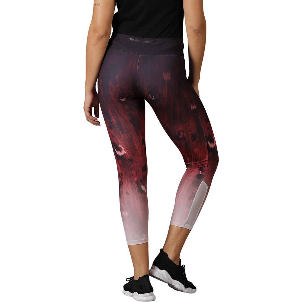 DOMIN8 Women's Elastic waist Skin fit Digital printed training Tights with mesh cut-out & Zipper pocket