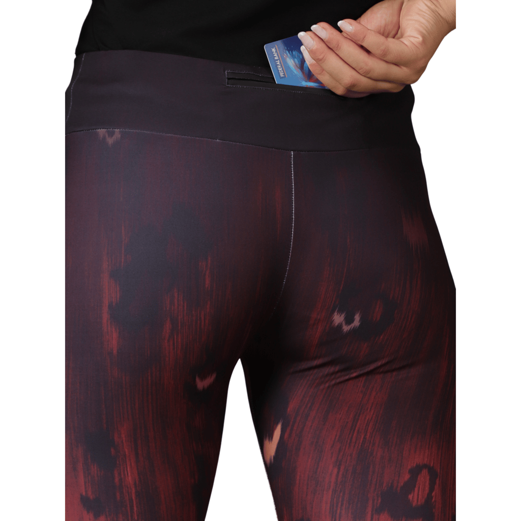 DOMIN8 Women's Elastic waist Skin fit Digital printed training Tights with mesh cut-out & Zipper pocket