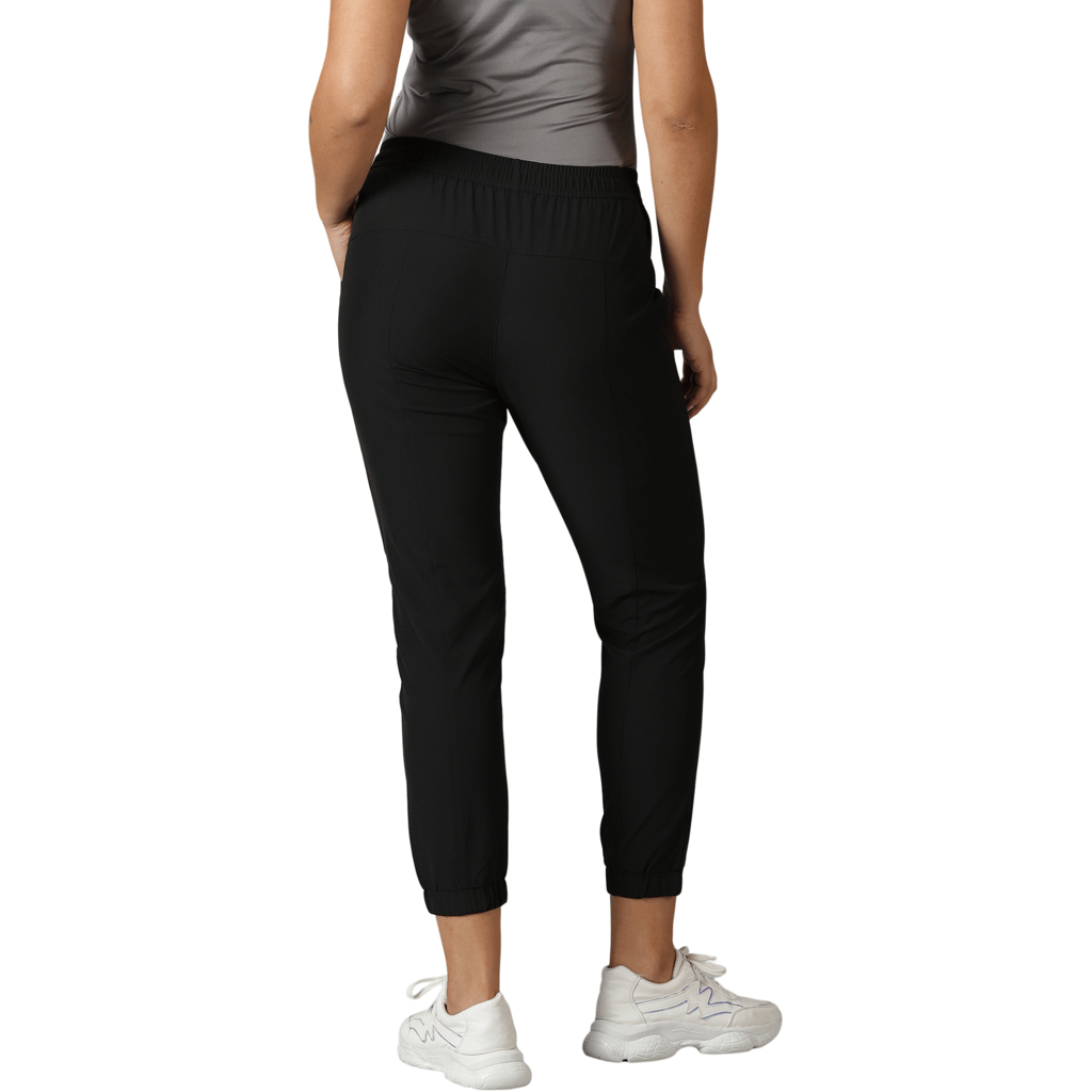 DOMIN8 Women's Elastic waist Solid Training Black Track Pants with Pockets