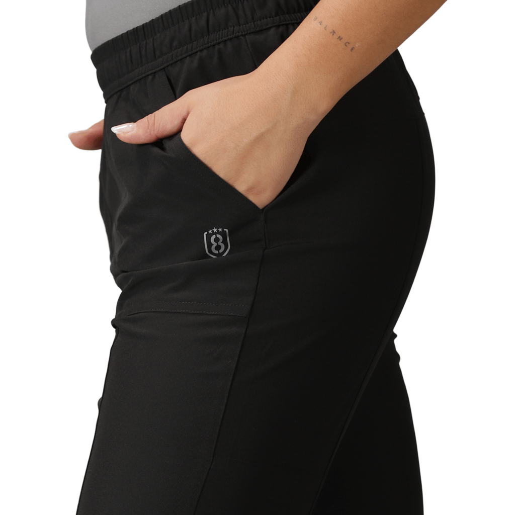 DOMIN8 Women's Elastic waist Solid Training Black Track Pants with Pockets