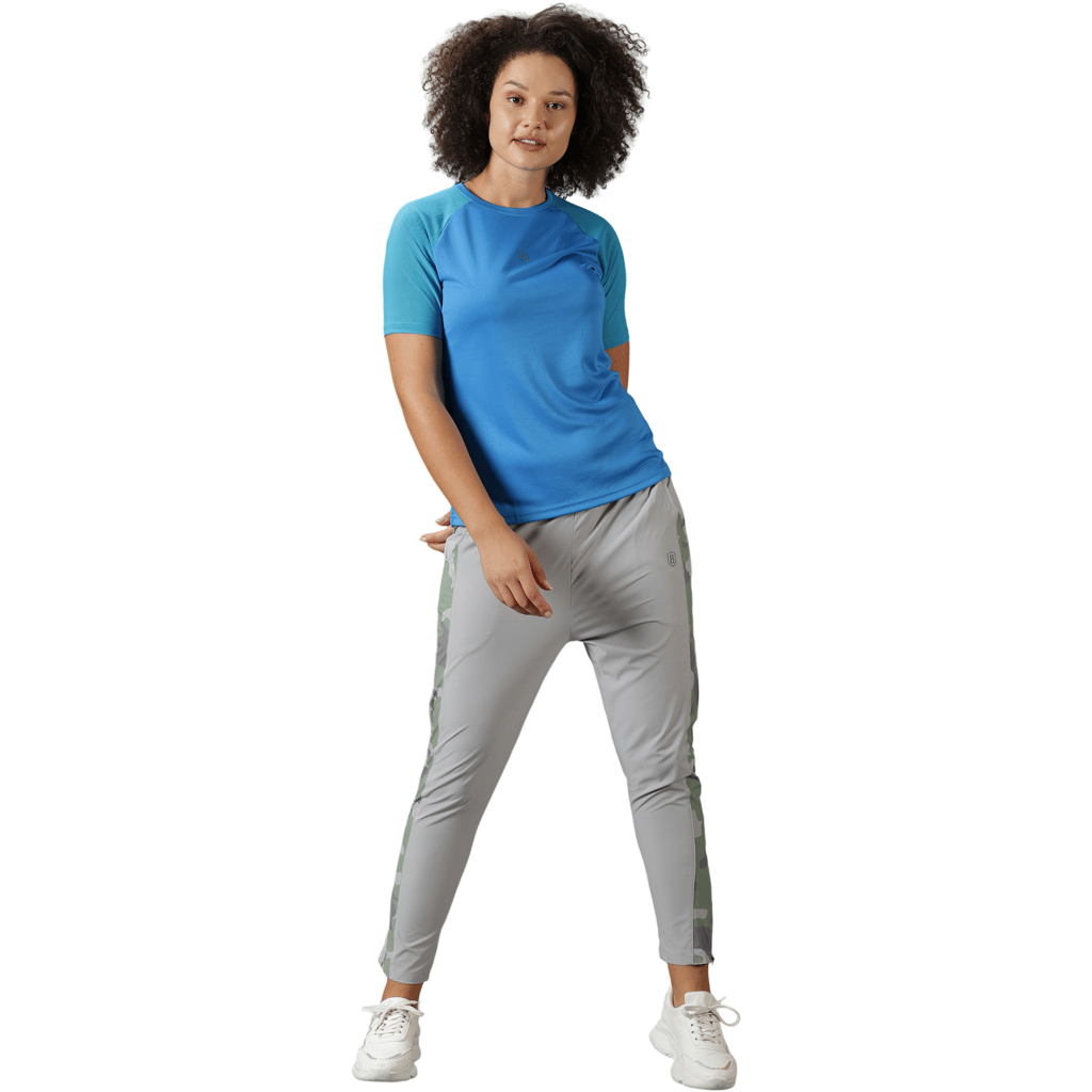 DOMIN8 Women's Drawstring waist Cut & Sew Training Camouflage Print Track Pants with Pockets