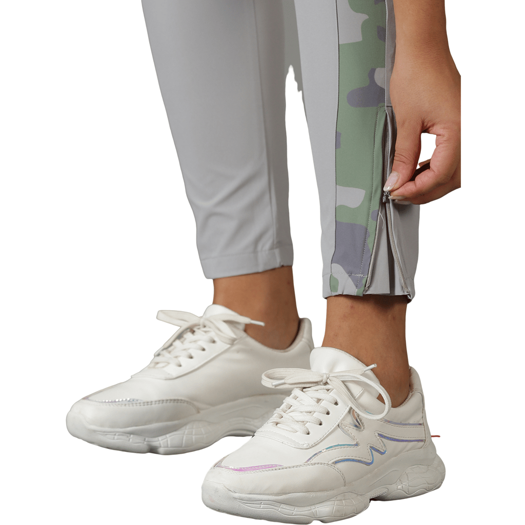 DOMIN8 Women's Drawstring waist Cut & Sew Training Camouflage Print Track Pants with Pockets