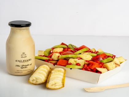 Fruit Salad And Lassi Combo __ Fruit Energy Box - 350g,Chiku Lassi,Chiku Lassi