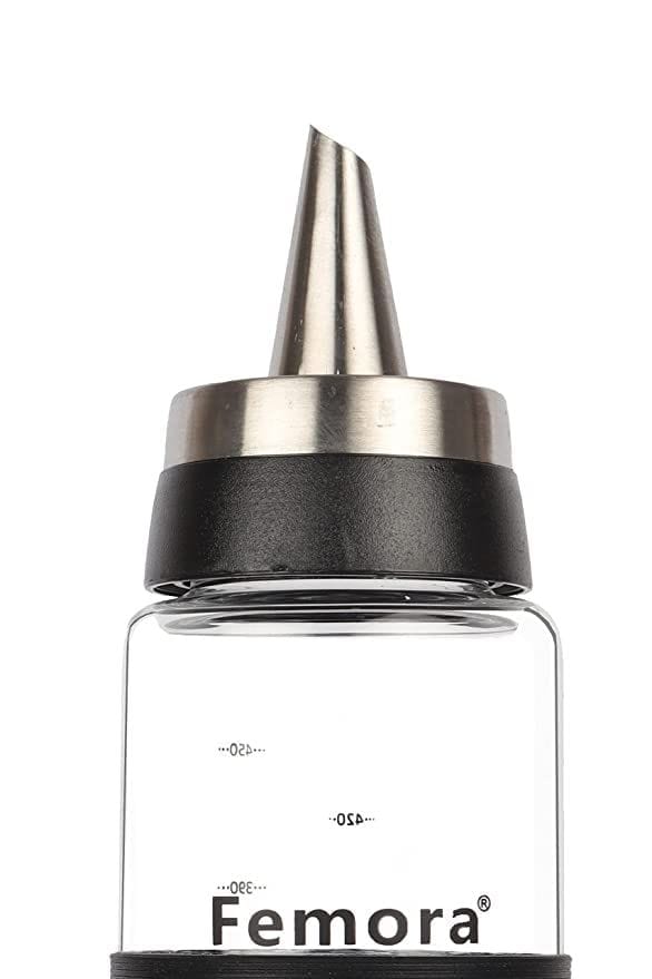 Femora Borosilicate Glass Leak Proof Oil Dispenser for Cooking with Stainless Steel Metallic Lid, Capacity 500Ml, Transparent