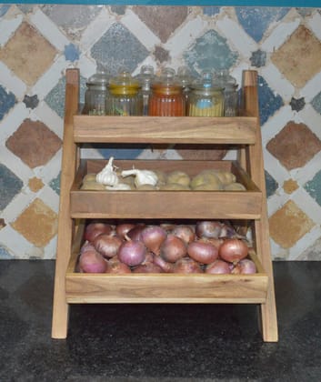 Orchid Homez Solid Wood Vegetable and Fruit Stand | Multipurpose Kitchen Organizer | Onion Baskets for Storage. Sturdy Vegetable Rack for Kitchen. Perfect Vegetable and Fruit Basket for Kitchen Storage. Durable Vegetable and Fruit Storage Unit (3 Layer).