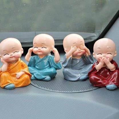 Rachanakar Idols for Car Dashboard/Small Buddha Statue Figurines/Resin Little Baby Monk Buddha for Home,Office,Interior Desk Decor Decorative showpiece.festival gift Decorative Showpiece - 4 cm  (Polyresin, Multicolor)