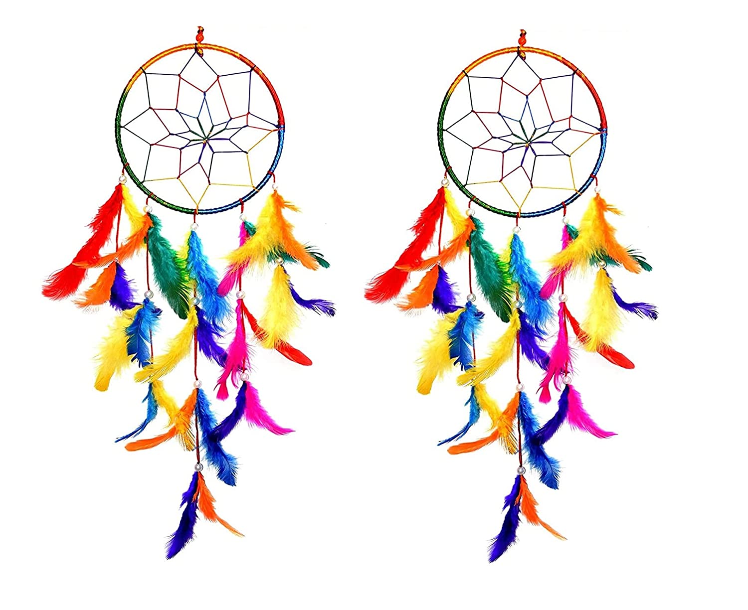 Traditional Indian wall Art for Bedrooms, Home Wall, Hanging DesignTraditional Indian wall Art for Bedrooms, Home Wall, Hanging Design Feather Dream Catcher (17 inch, Multicolor)
