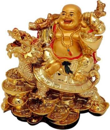 LAUGHING BUDDHA FOR GOOD FORTUNE, LUCK, HEALTH, WEALTH AND PROSPERITY SHOWPIECE GIFT SET Home Decor Showpiece - 8 cm Decorative Showpiece - 8 cm  (Polyresin, Gold)