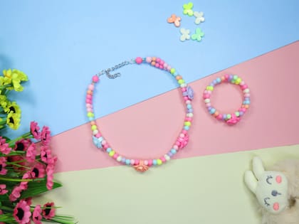 "Kamule  Acrylic Beads Choker & Bracelet set of 2 - Pink-purple-Yellow--Blue "