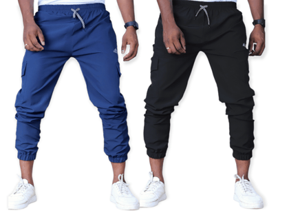 Men's Slim Fit Track pants COMBO OF 2 BLUE & BLACK