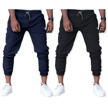 Men's Slim Fit Track pants COMBO OF 2 LIGHT BLUE & BLACK
