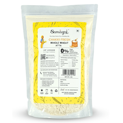 Samagni Chakki Fresh Whole Wheat Atta 1 Kg | Freshly Ground | No Preservatives or Added Flavours | Softest Healthy Rotis