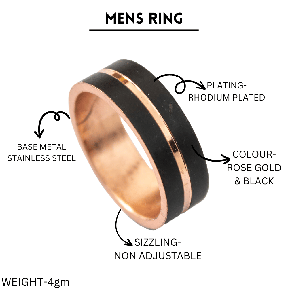 ZEELLO Stainless Steel, Stainless Steel Rhodium Plated Ring, Mens ring , Golden black base
