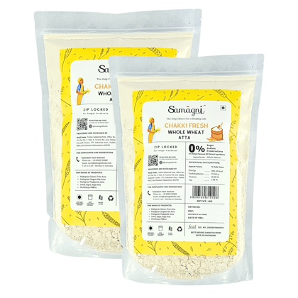 Samagni Chakki Fresh Whole Wheat Atta 2 Kg (Pack of 2) | Freshly Ground | No Preservatives or Added Flavours | Softest Healthy Rotis