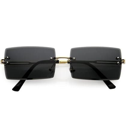 Eyenaks Retro Vintage Narrow Rectangular Abstract Unisex Sunglasses UV400 Protected Pack of 1 (Black Gold)