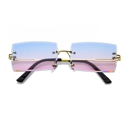Eyenaks Retro Rimless Unisex Sunglasses (Blue Pink)