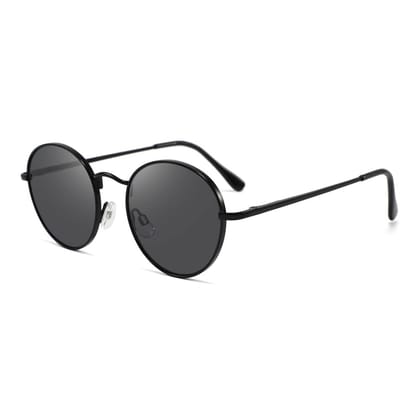 Eyenaks Round Shape Metal Sunglasses | UV 400 Protection | Unisex Design | Everyday Wear | Spring Hinges for Comfortable Fit | Pack Of 1 (Black)