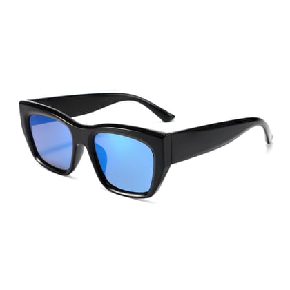 Eyenaks Full Rim Retro Unisex Sunglasses | UV400 Protection | Durable Metal Hinges | Blue Mirrored Lens | Pack Of 1 (Black)