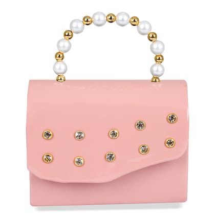 Light Pink Pu Leather Casual Floral Clutch Bag Party & Wedding Purse For Girls & Women