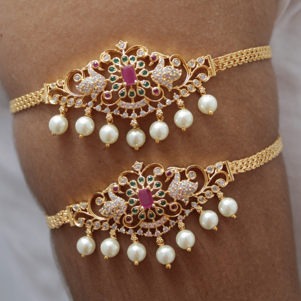 New Fashion Stylish Preyans Brass & Copper Alloy Metal Glass Stone Gold Plated Bajuband Armlet Jewellery for Women's & Girl