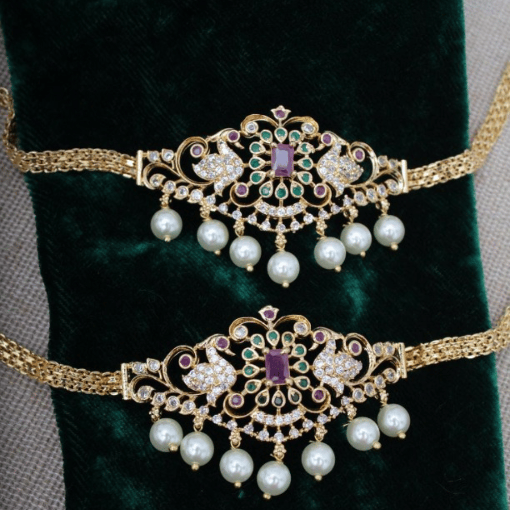 New Fashion Stylish Preyans Brass & Copper Alloy Metal Glass Stone Gold Plated Bajuband Armlet Jewellery for Women's & Girl