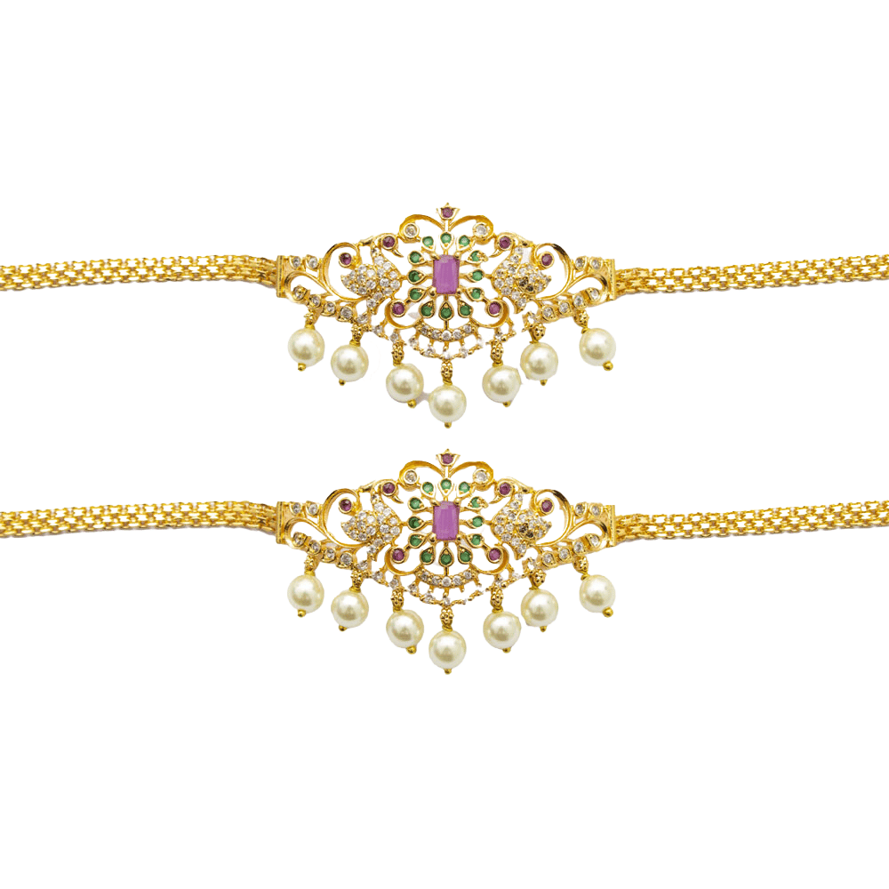 New Fashion Stylish Preyans Brass & Copper Alloy Metal Glass Stone Gold Plated Bajuband Armlet Jewellery for Women's & Girl