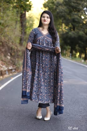 Floral Print Anarkali Kurta with Pants & Dupatta