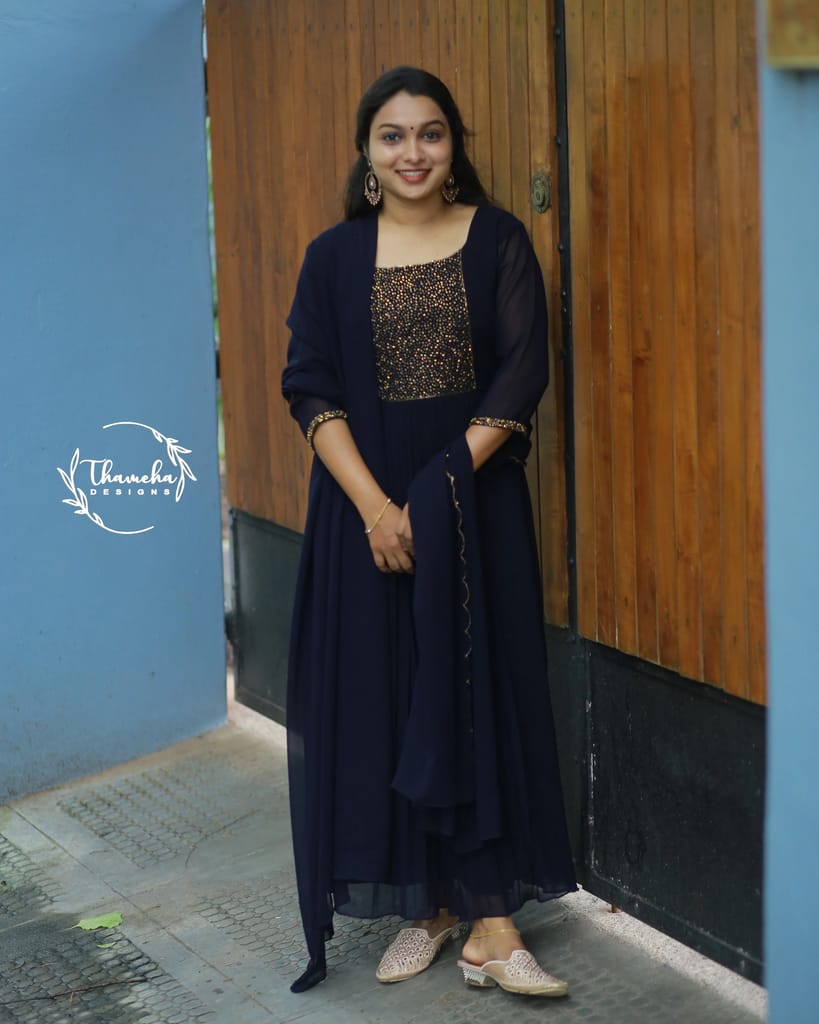 Women's Cotton Floral Print Embroidered Stitched Blue Stylish Kurti/Kurta Set with Pant & Dupatta