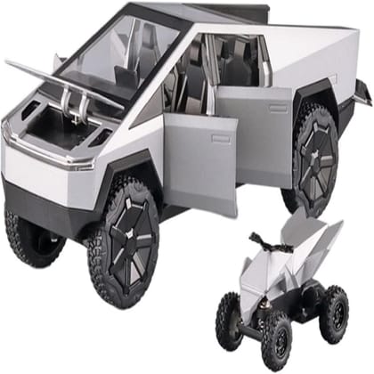 KTRS ENTERPRISE 1:24 Scale Cybertruck Model Toy Pull Back Pick-Up Truck With Sound&Light, Alloy Diecast Truck Toys For Kids Gift Or Tesla Vehicles Model Collection Enthusiasts
