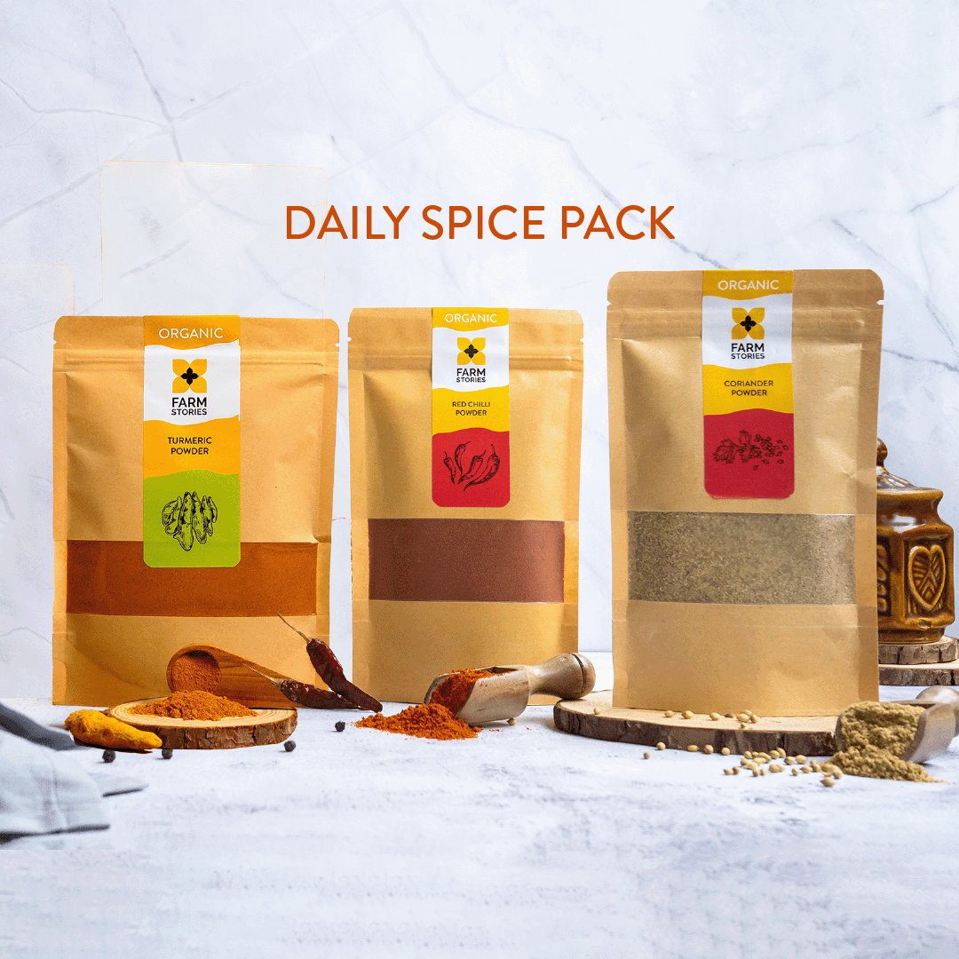 Daily Spice Pack: Red Chilli Powder + Coriander Powder + Turmeric Powder (250g each)