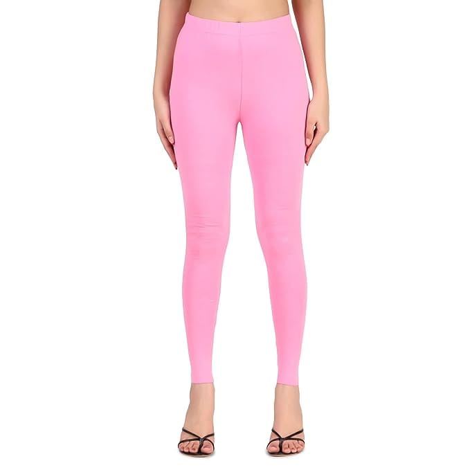 Maya Boutique Women Solid Ankle Length Leggings-Baby Pink