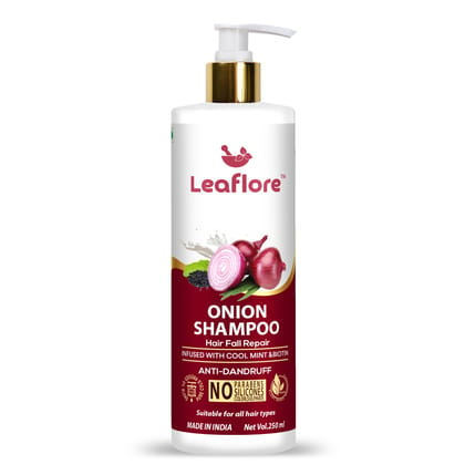 Leaflore Onion Shampoo | Professional Anti-Dandruff Shampoo | 72 HRS Scalp Detox | 6-in-1 Formula | Paraben-free | Shampoo for Men & Women, 250ml