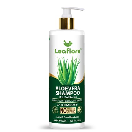 Leaflore Aloevera Shampoo | Professional Anti-Hairfall Shampoo | 72 HRS Scalp Detox | 6-in-1 Formula | Paraben-free | Shampoo for Men & Women, 250ml