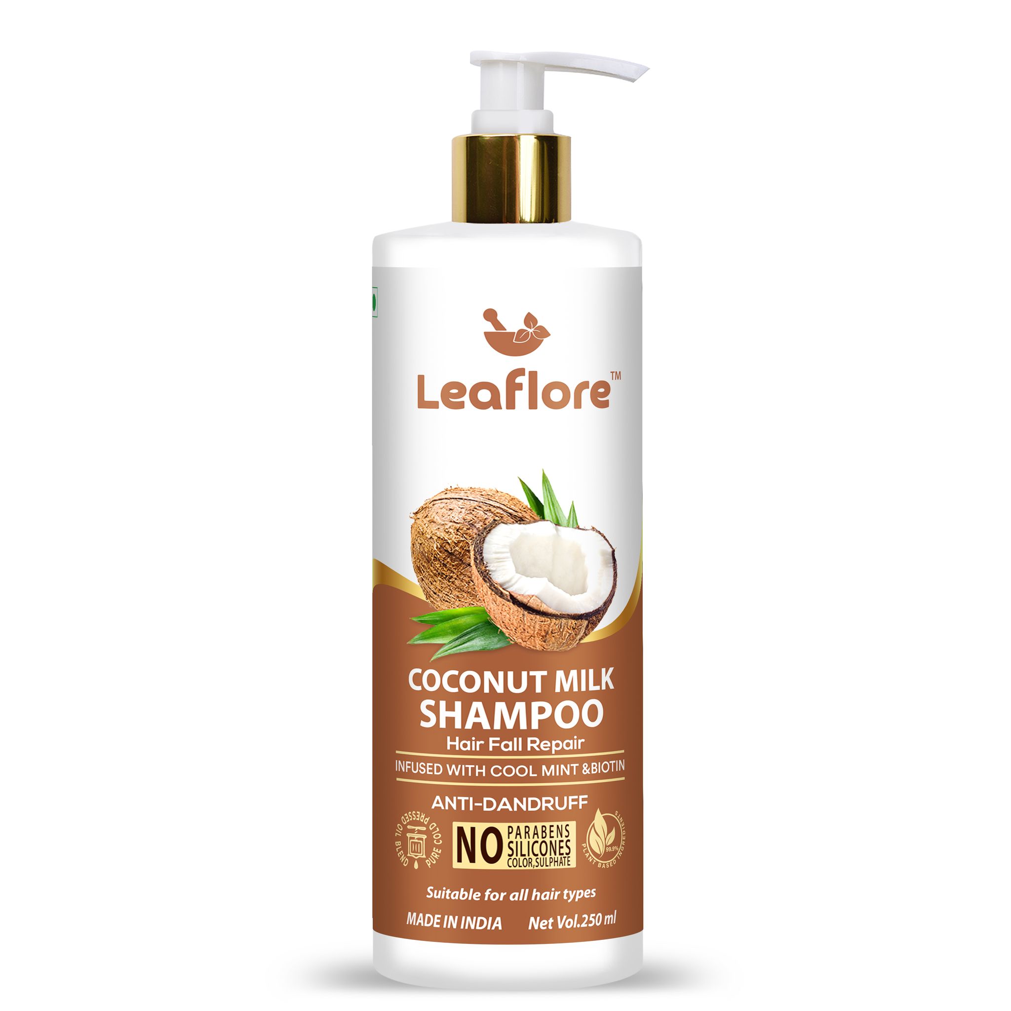 Leaflore Coconut Shampoo | Professional Hair Strengthening Shampoo | 72 HRS Scalp Detox | 6-in-1 Formula | Paraben-free | Shampoo for Men & Women, 250ml