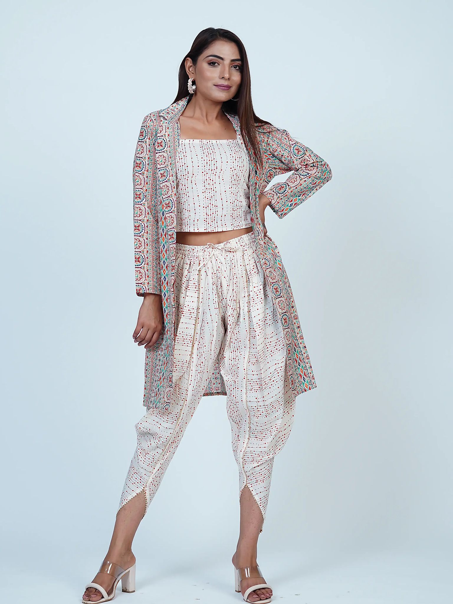 Buy Off White Jacket Viscose Georgette Embroidered And Dhoti Pant Set For  Women by Khwaab by Sanjana Lakhani Online at Aza Fashions.