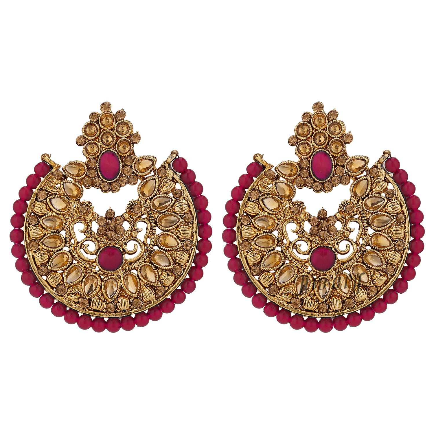 LIVE EVIL Maang Tikka With Earrings Set Gold Plated Pink Kundan Earring Set with Maang Tikka for Women| Kundan Fashion Jewellery For Girls | Religious & Traditional|Wedding |Bridal Gift