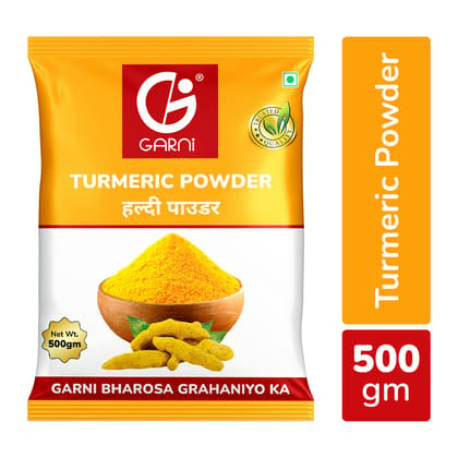 Garni Foods Turmeric Powder/Haldi Powder - Premium Grade | No Artificial Colours | Blended with Cold Grinding Technology | Original Flavour & Rich Aroma 500gm