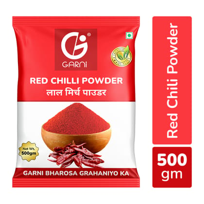 Garni Foods Red Chilli Powder - Premium Grade | No Artificial Colours | Blended with Cold Grinding Technology | Original Flavour & Rich Aroma 500gm
